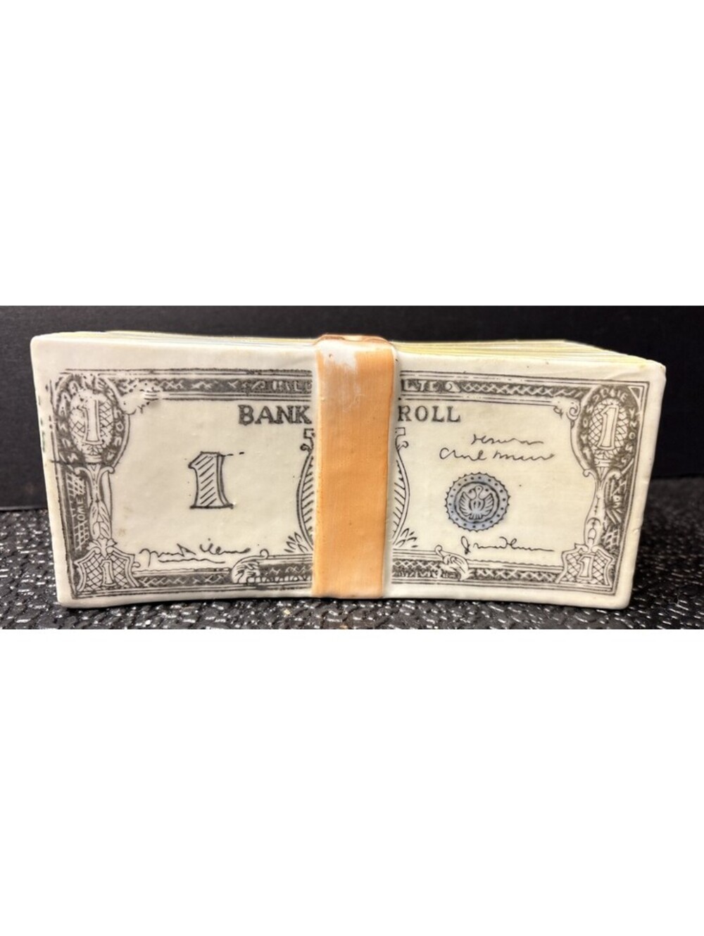 Vintage Stack Of Dollar Bill Coin Bank Banknote Ceramic Money Stack Piggy Bank
